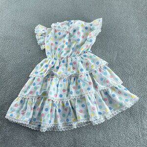Vintage Cuddle Teen Girls Ruffled Polka Dot Dress Size 5 With Lace 5397